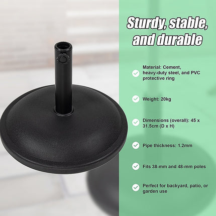 20kg Patio Sun Umbrella Base Durable Parasol Garden Stand Cement Round.