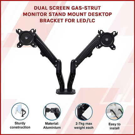 Dual Screen Gas-strut Monitor Stand Mount Desktop Bracket for LED/LC.