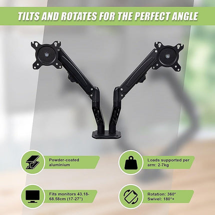 Dual Screen Gas-strut Monitor Stand Mount Desktop Bracket for LED/LC.