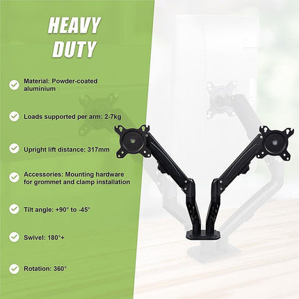 Dual Screen Gas-strut Monitor Stand Mount Desktop Bracket for LED/LC.