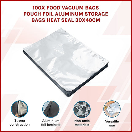 100x Food Vacuum Bags Pouch Foil Aluminum Storage Bags Heat Seal 30x40cm.