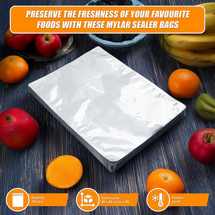 100x Food Vacuum Bags Pouch Foil Aluminum Storage Bags Heat Seal 30x40cm.