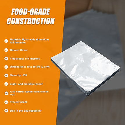 100x Food Vacuum Bags Pouch Foil Aluminum Storage Bags Heat Seal 30x40cm.
