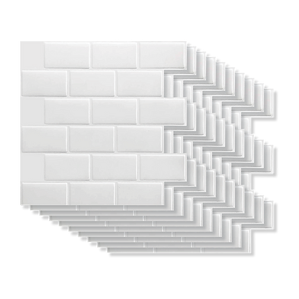 Tiles 3D Peel and Stick Wall Tile Subway White (30 x 30cm x 10 sheets).