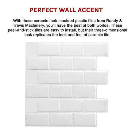 Tiles 3D Peel and Stick Wall Tile Subway White (30 x 30cm x 10 sheets).
