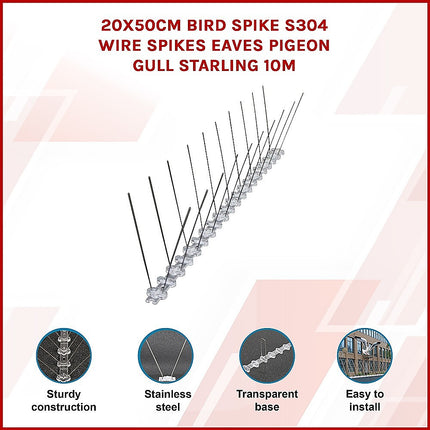 20x 50cm Bird Spike S304 wire Spikes Eaves Pigeon Gull Starling 10M.