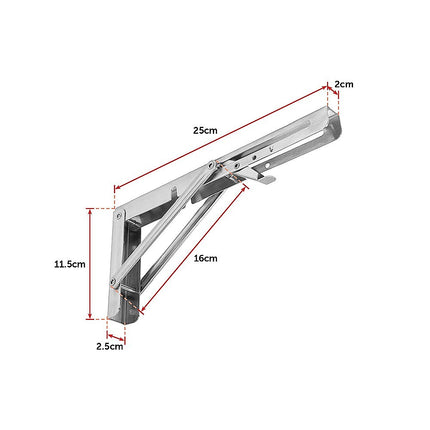 2x 10" Stainless Steel Folding Table Bracket Shelf Bench 50kg Load Heavy Duty.