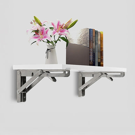 2x 20" Stainless Steel Folding Table Bracket Shelf Bench 50kg Load Heavy Duty.