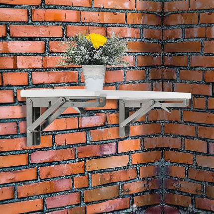 2x 20" Stainless Steel Folding Table Bracket Shelf Bench 50kg Load Heavy Duty.