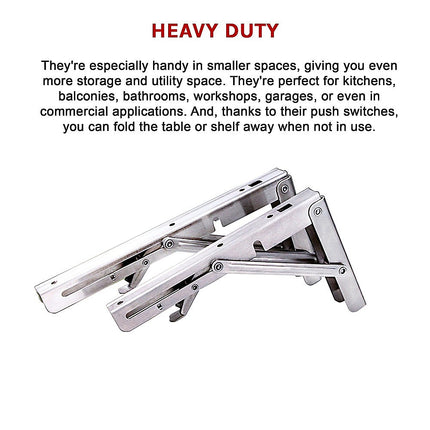 2x 20" Stainless Steel Folding Table Bracket Shelf Bench 50kg Load Heavy Duty.