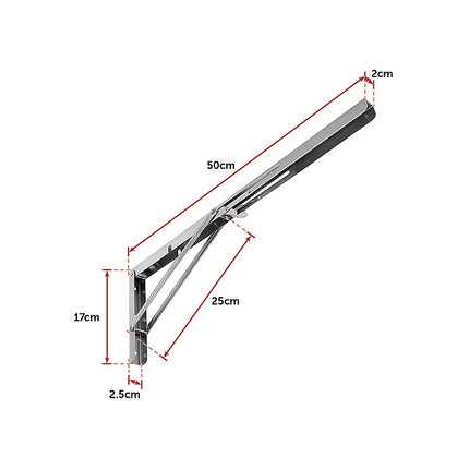 2x 20" Stainless Steel Folding Table Bracket Shelf Bench 50kg Load Heavy Duty.