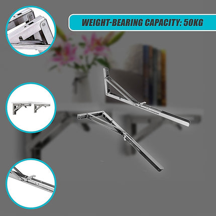 2x 20" Stainless Steel Folding Table Bracket Shelf Bench 50kg Load Heavy Duty.
