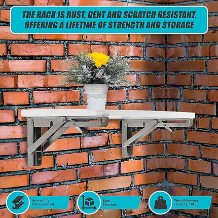 2x 20" Stainless Steel Folding Table Bracket Shelf Bench 50kg Load Heavy Duty.
