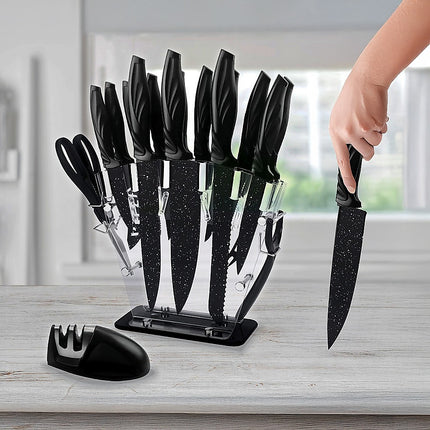 Kitchen 17 Piece Knife Set with Block and Sharpener Chef Knives.
