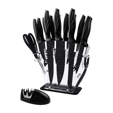 Kitchen 17 Piece Knife Set with Block and Sharpener Chef Knives.