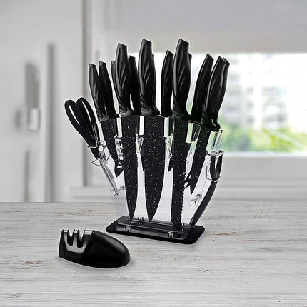 Kitchen 17 Piece Knife Set with Block and Sharpener Chef Knives.