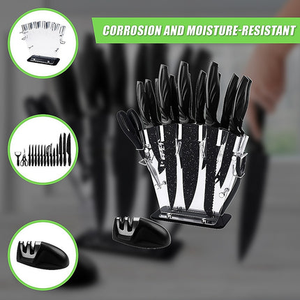 Kitchen 17 Piece Knife Set with Block and Sharpener Chef Knives.
