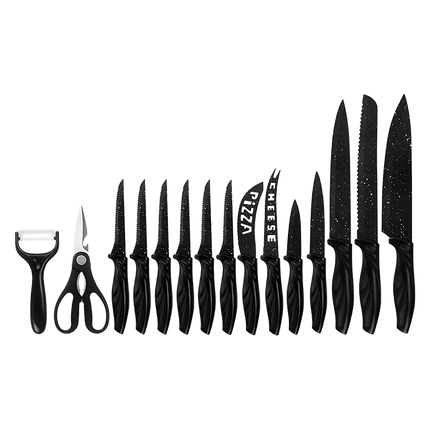 Kitchen 17 Piece Knife Set with Block and Sharpener Chef Knives.