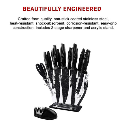 Kitchen 17 Piece Knife Set with Block and Sharpener Chef Knives.