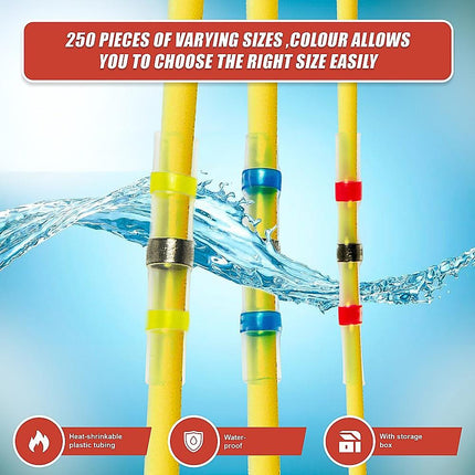 250PCS Waterproof Solder Seal Sleeve Heat Shrink Butt Wire Connectors Terminals.