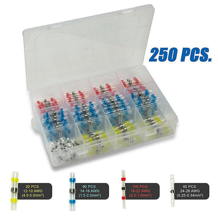 250PCS Waterproof Solder Seal Sleeve Heat Shrink Butt Wire Connectors Terminals.