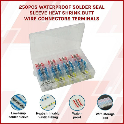 250PCS Waterproof Solder Seal Sleeve Heat Shrink Butt Wire Connectors Terminals.