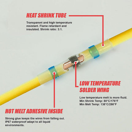 250PCS Waterproof Solder Seal Sleeve Heat Shrink Butt Wire Connectors Terminals.