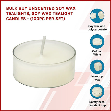 Bulk Buy Unscented SOY WAX Tealights, Soy Wax Tealight Candles - (100pc per set).