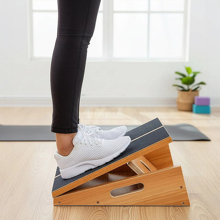 Wooden Slant Exercise Board With Adjustable Incline And Non-Slip Surface.