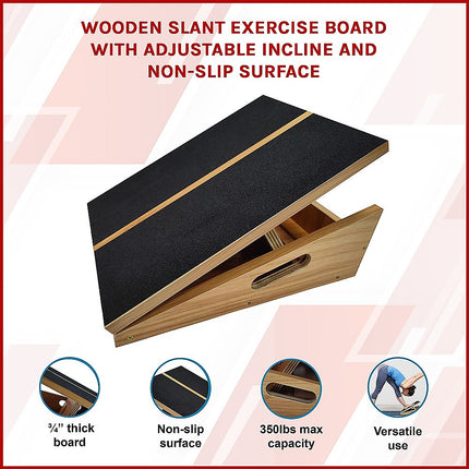 Wooden Slant Exercise Board With Adjustable Incline And Non-Slip Surface.