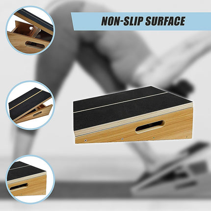 Wooden Slant Exercise Board With Adjustable Incline And Non-Slip Surface.
