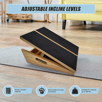 Wooden Slant Exercise Board With Adjustable Incline And Non-Slip Surface.