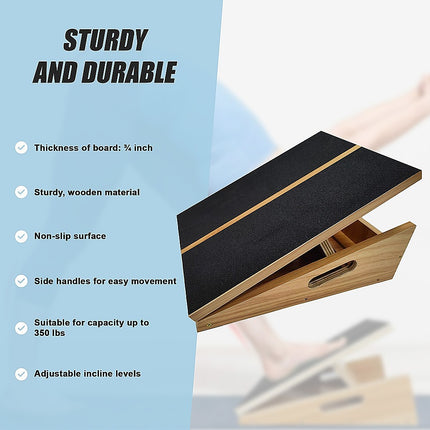 Wooden Slant Exercise Board With Adjustable Incline And Non-Slip Surface.