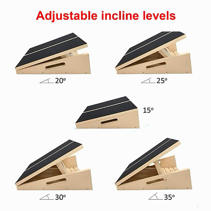 Wooden Slant Exercise Board With Adjustable Incline And Non-Slip Surface.