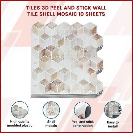 Tiles 3D Peel and Stick Wall Tile Shell Mosaic 10 Sheets.