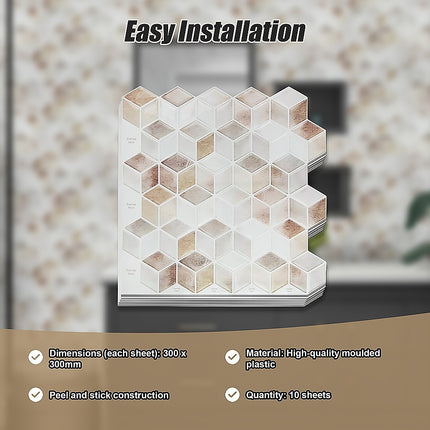 Tiles 3D Peel and Stick Wall Tile Shell Mosaic 10 Sheets.