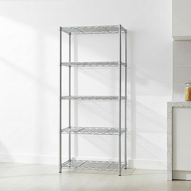 5 Tier Silver Metal Storage Rack Shelving Wire Shelf.