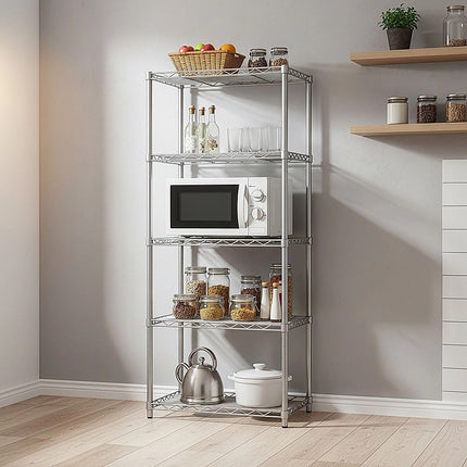 5 Tier Silver Metal Storage Rack Shelving Wire Shelf.