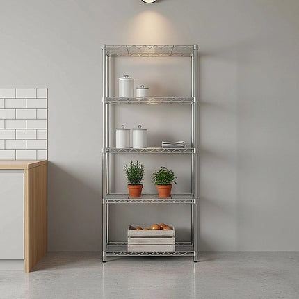 5 Tier Silver Metal Storage Rack Shelving Wire Shelf.