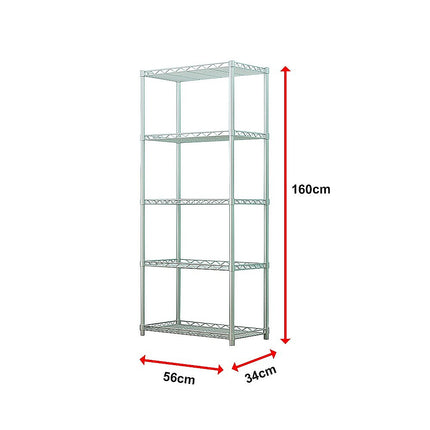 5 Tier Silver Metal Storage Rack Shelving Wire Shelf.