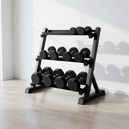 Dumbbell Rack Storage Stand Hex Weight Heavy Duty 3 Tier Wide Home Gym Fitness.