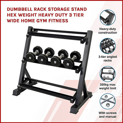 Dumbbell Rack Storage Stand Hex Weight Heavy Duty 3 Tier Wide Home Gym Fitness.
