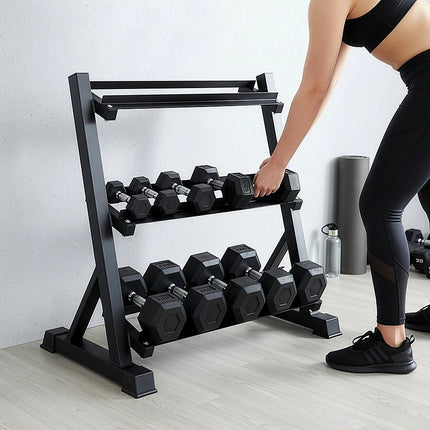 Dumbbell Rack Storage Stand Hex Weight Heavy Duty 3 Tier Wide Home Gym Fitness.