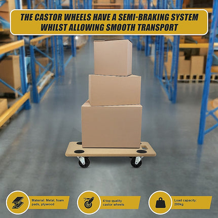 200kg Heavy Duty Hand Dolly Furniture Wooden Trolley Cart Moving Platform Mover.