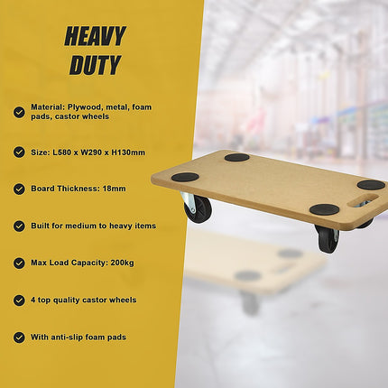 200kg Heavy Duty Hand Dolly Furniture Wooden Trolley Cart Moving Platform Mover.