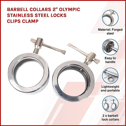 Barbell Collars 2" Olympic Stainless Steel Locks Clips Clamp.
