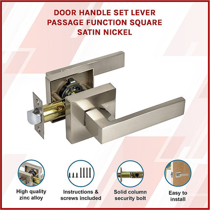 Door Handle Set Lever Passage Function Square Satin Nickel.