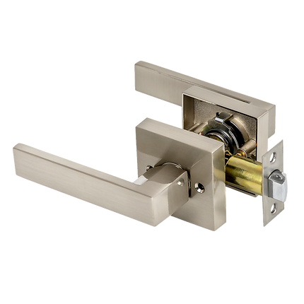 Door Handle Set Lever Passage Function Square Satin Nickel.