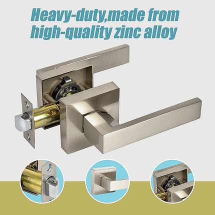 Door Handle Set Lever Passage Function Square Satin Nickel.
