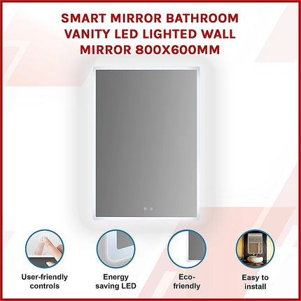 Smart Mirror Bathroom Vanity LED Lighted Wall Mirror 800x600mm.
